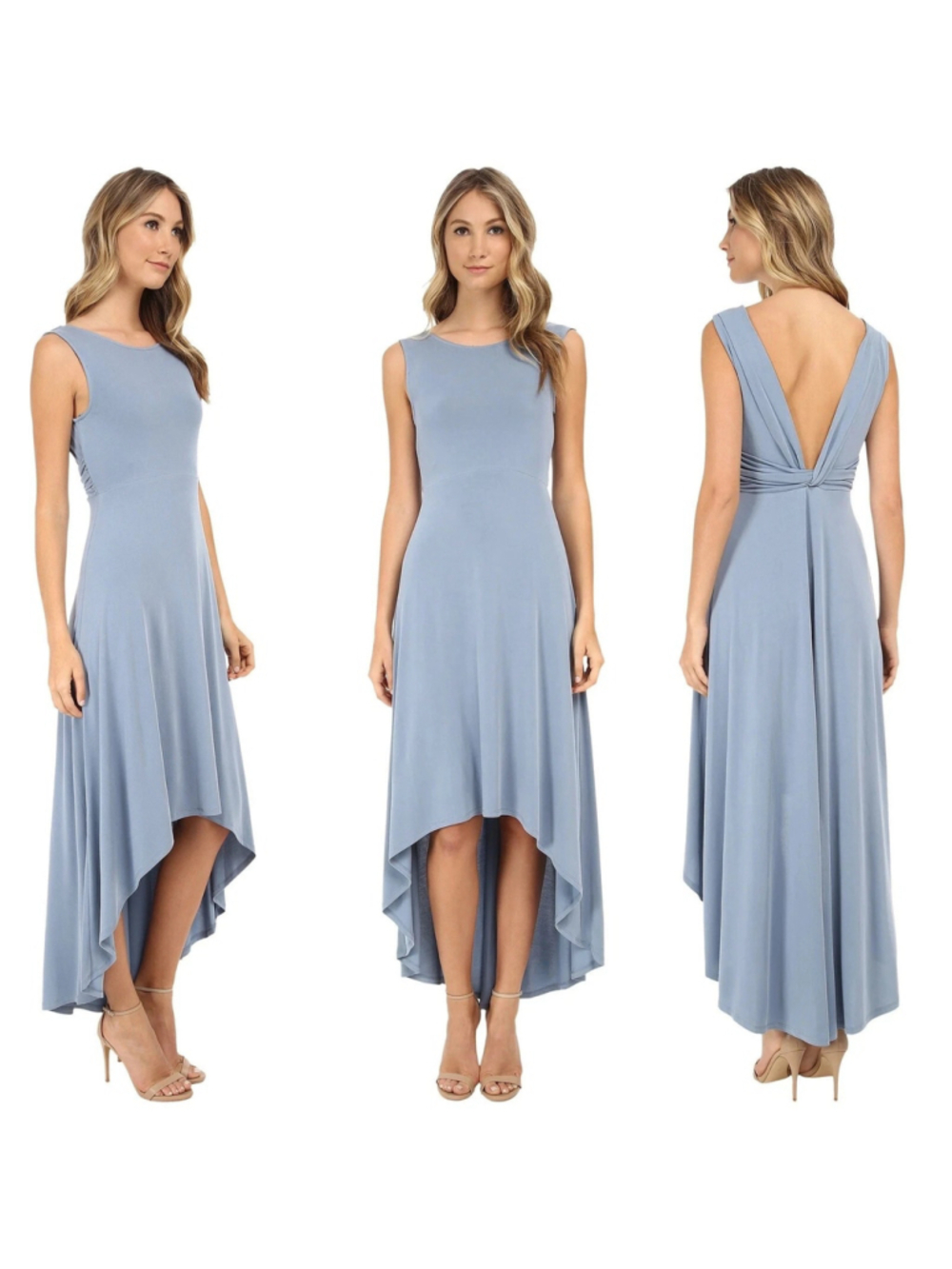 BCBG MaxAzria Fara High-Low V-Back Blue Dress Size L